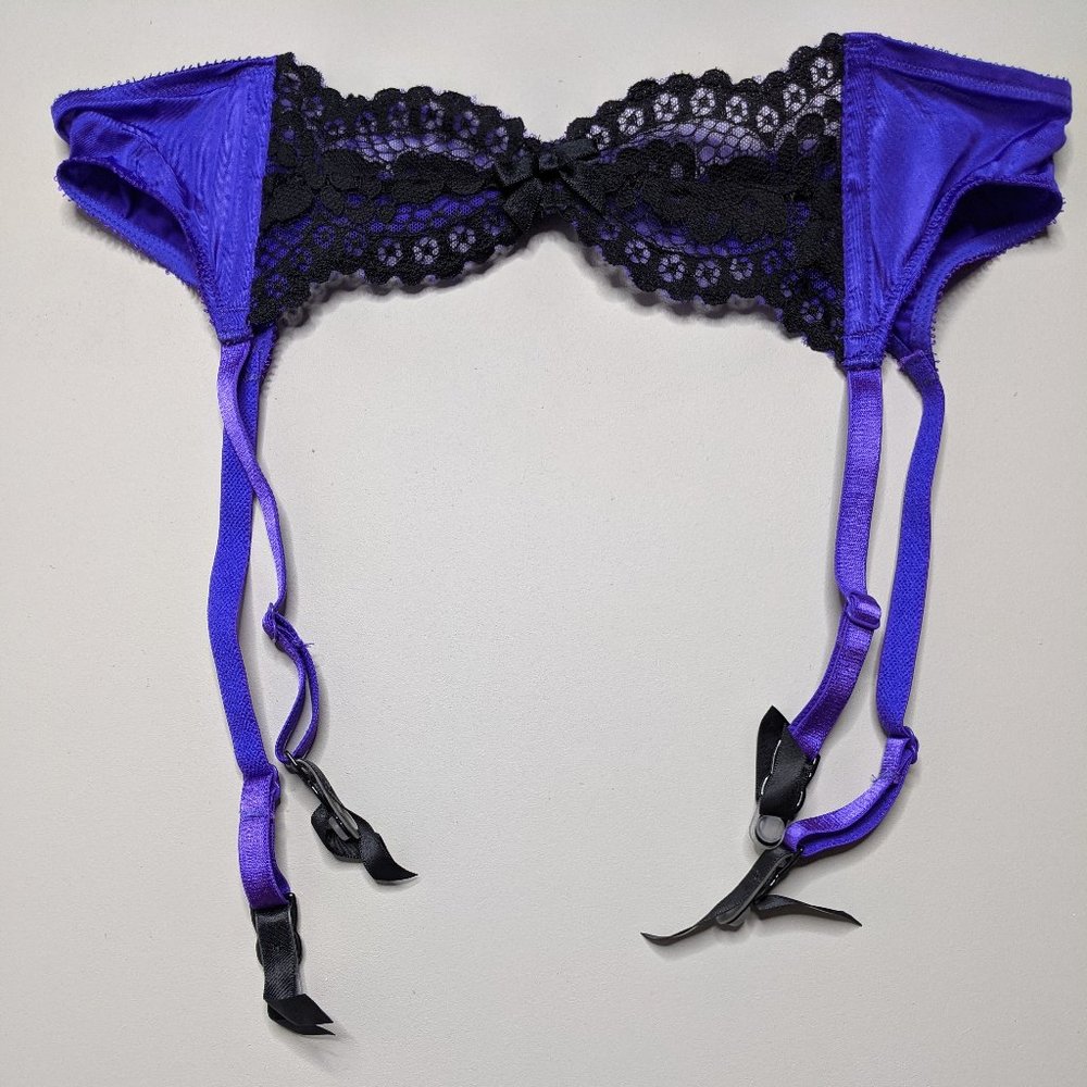 Purple Black Satin Lace Garter Belt Sexy Lingerie  (S) Victoria Secret